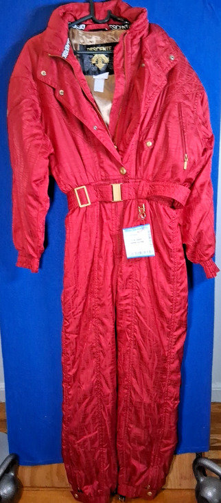 Descente Jackets & Blazers - VTG 80s 90s Descente One Piece Ski Red Belted Snow Jumpsuit Snowsuit Women's 12
